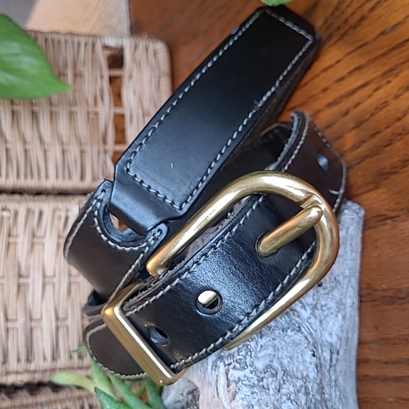 Fossil Black Bridle Leather Belt Gold Tone Hardware M - Picture 1 of 5